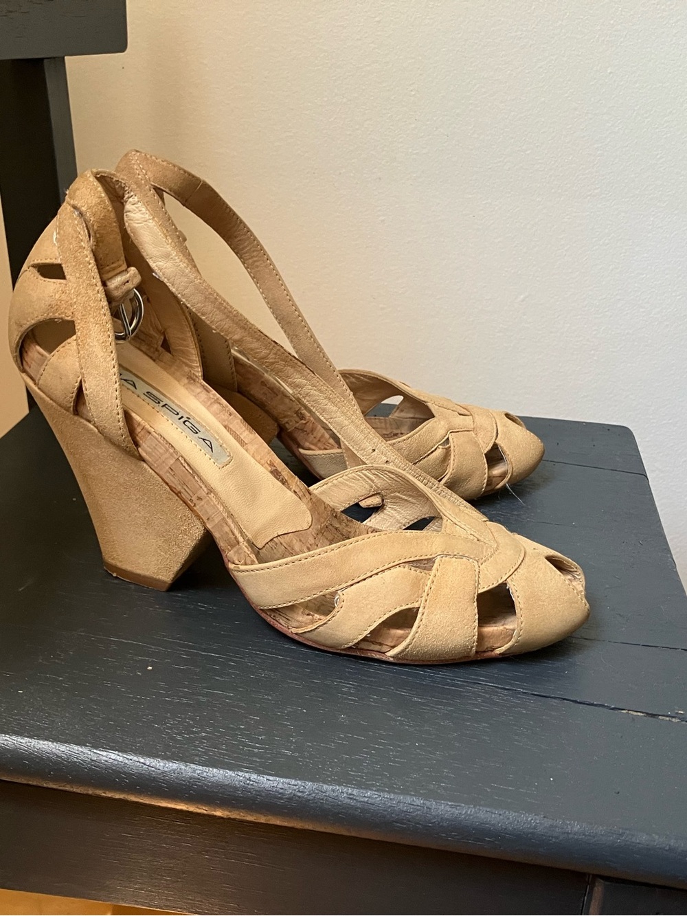 Via Spiga - Beige Suede Peep-Toe Heels - Women Shoes
